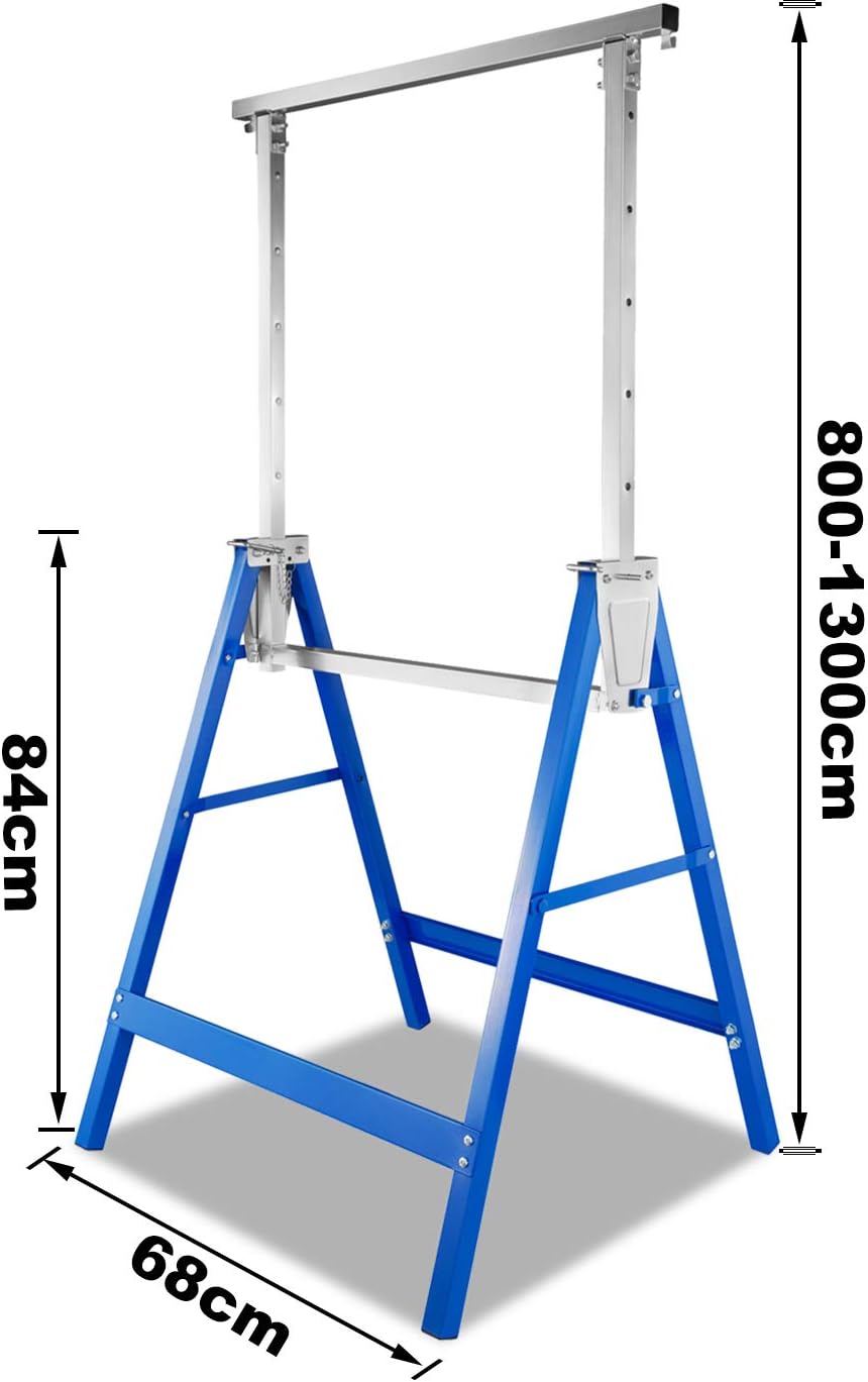 Ansobea Lot de 4 tréteaux déchafaudage réglables en hauteur 80-130 cm 7 positions et béliers pliables jusquà 200 kg Bleu argenté
