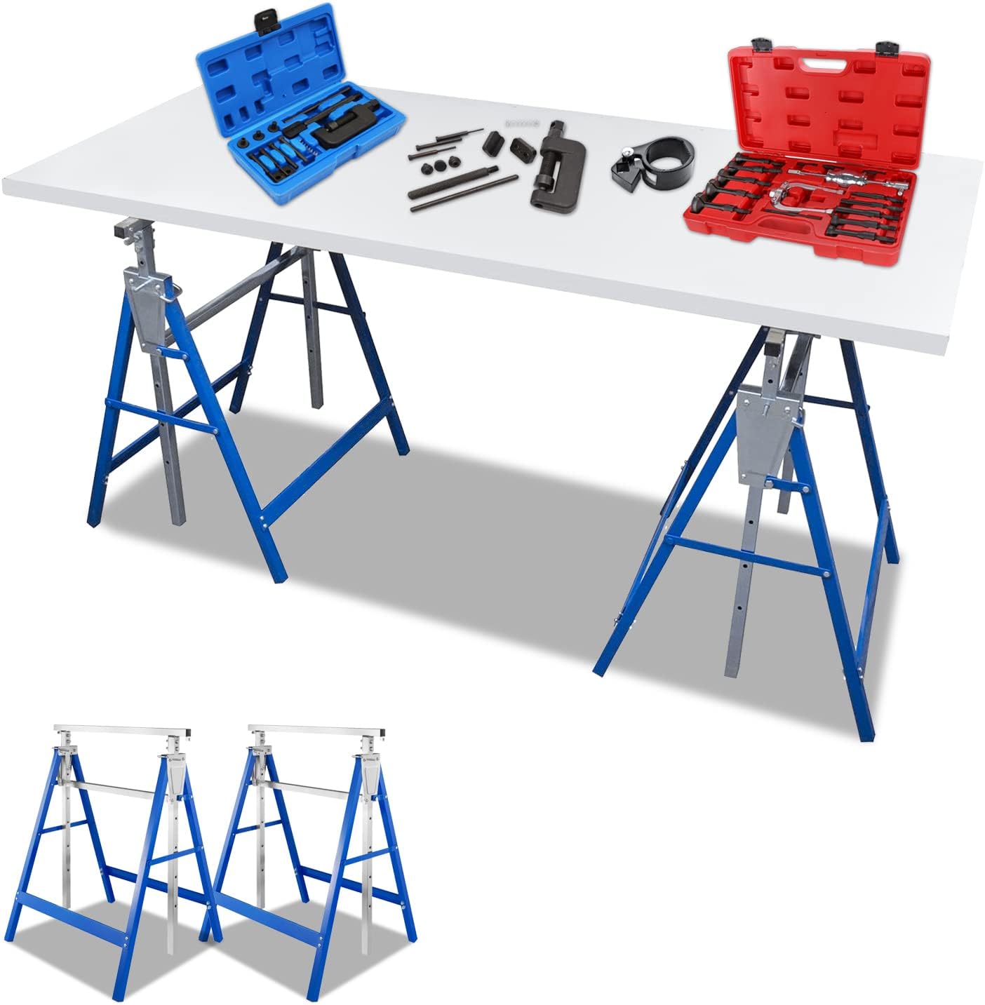 Cecaylie 4 échafaudages 7 positions réglables en hauteur 81-130 cm, tréteau de travail télescopique Charge maximale 200 kg, support pliable en tube carré en acier