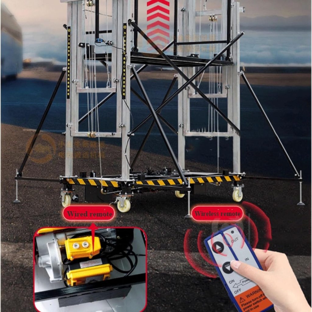Échafaudage de levage électrique en acier robuste, plate-forme de levage pliable, tour déchafaudage, élévateur de chargeur de construction avec roulettes pivotantes (Size : Rise Height 4M Charging T