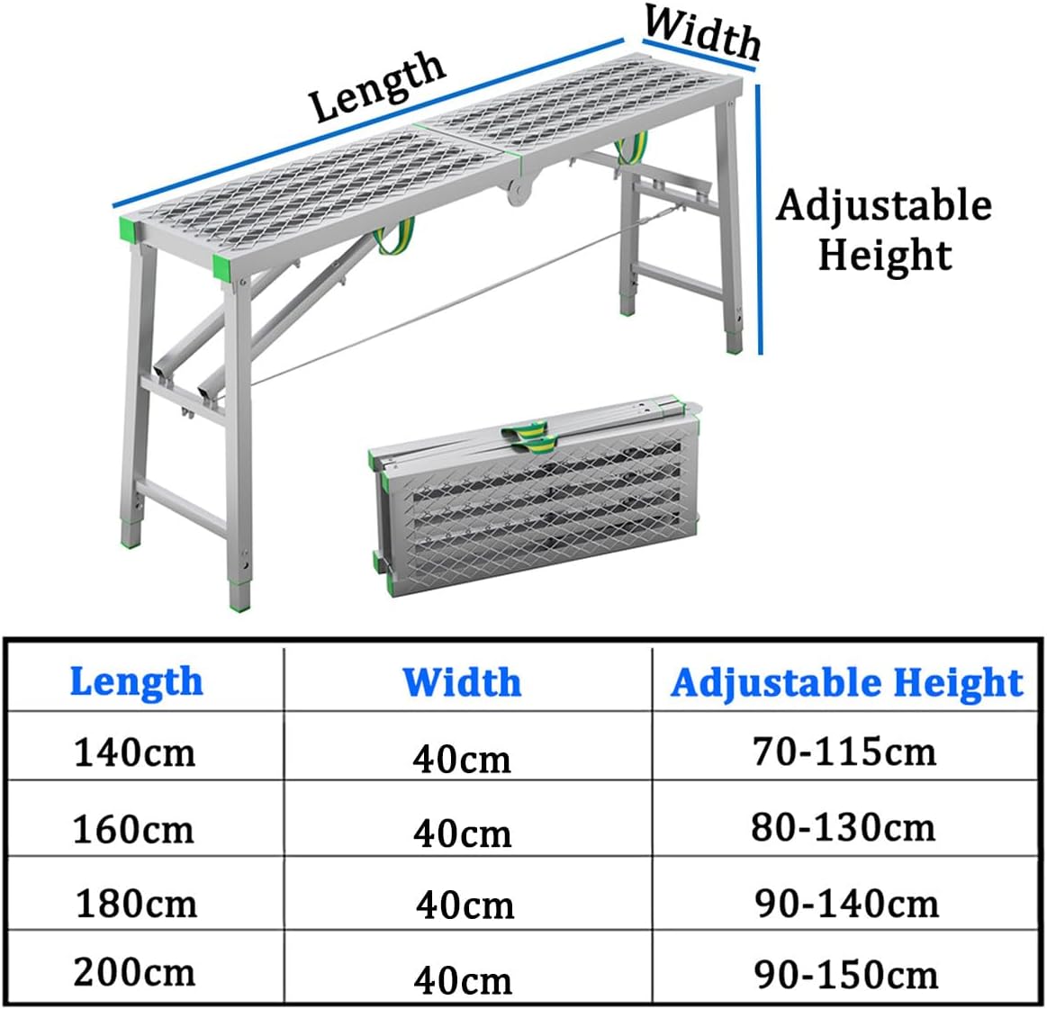 Échafaudage Établi escabeau – Portable Pliant 5 vitesses Hauteur réglable Multi-usage Plateforme Échafaudage pour ingénierie domestique