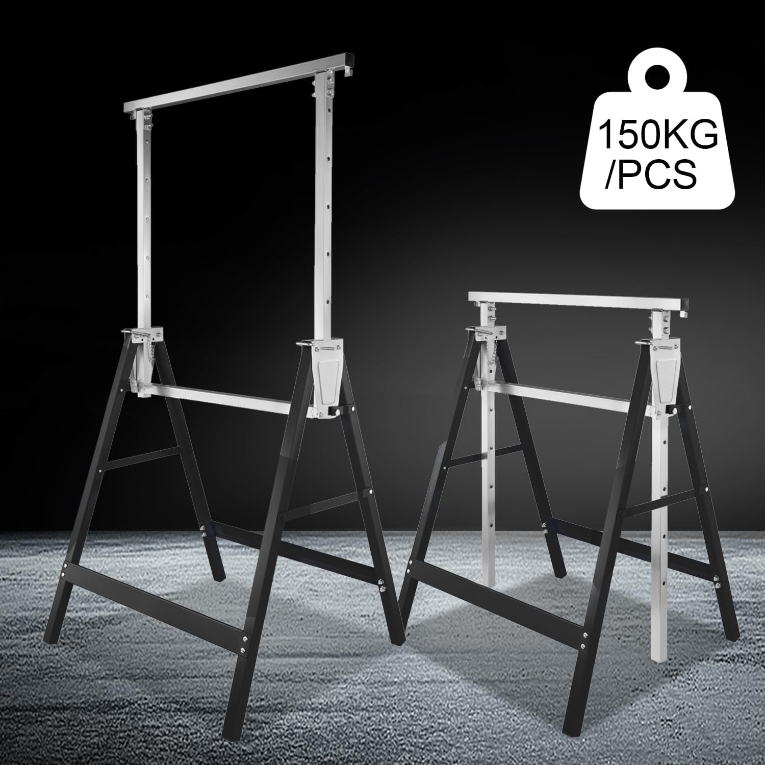 Herrselsam Lot de 4 tréteaux déchafaudage pliables - Hauteur réglable de 80 à 130 cm - Charge maximale : 200 kg - En métal - Bleu