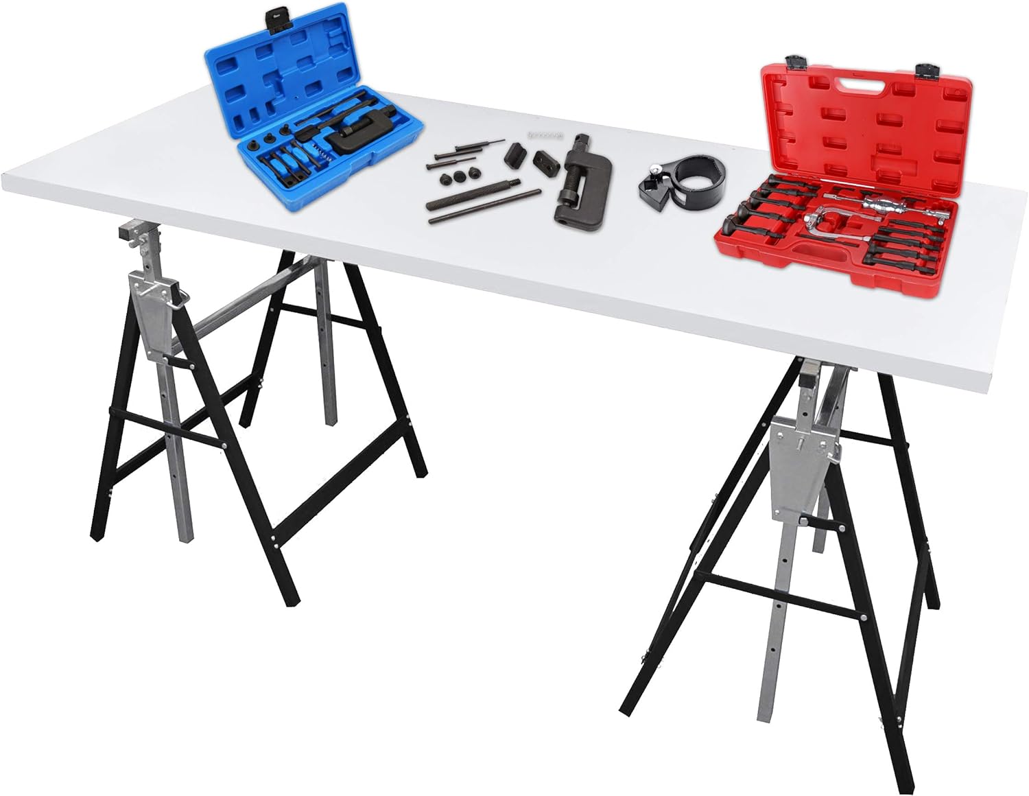 Herrselsam Lot de 4 tréteaux déchafaudage pliables - Hauteur réglable de 80 à 130 cm - Charge maximale : 200 kg - En métal - Bleu