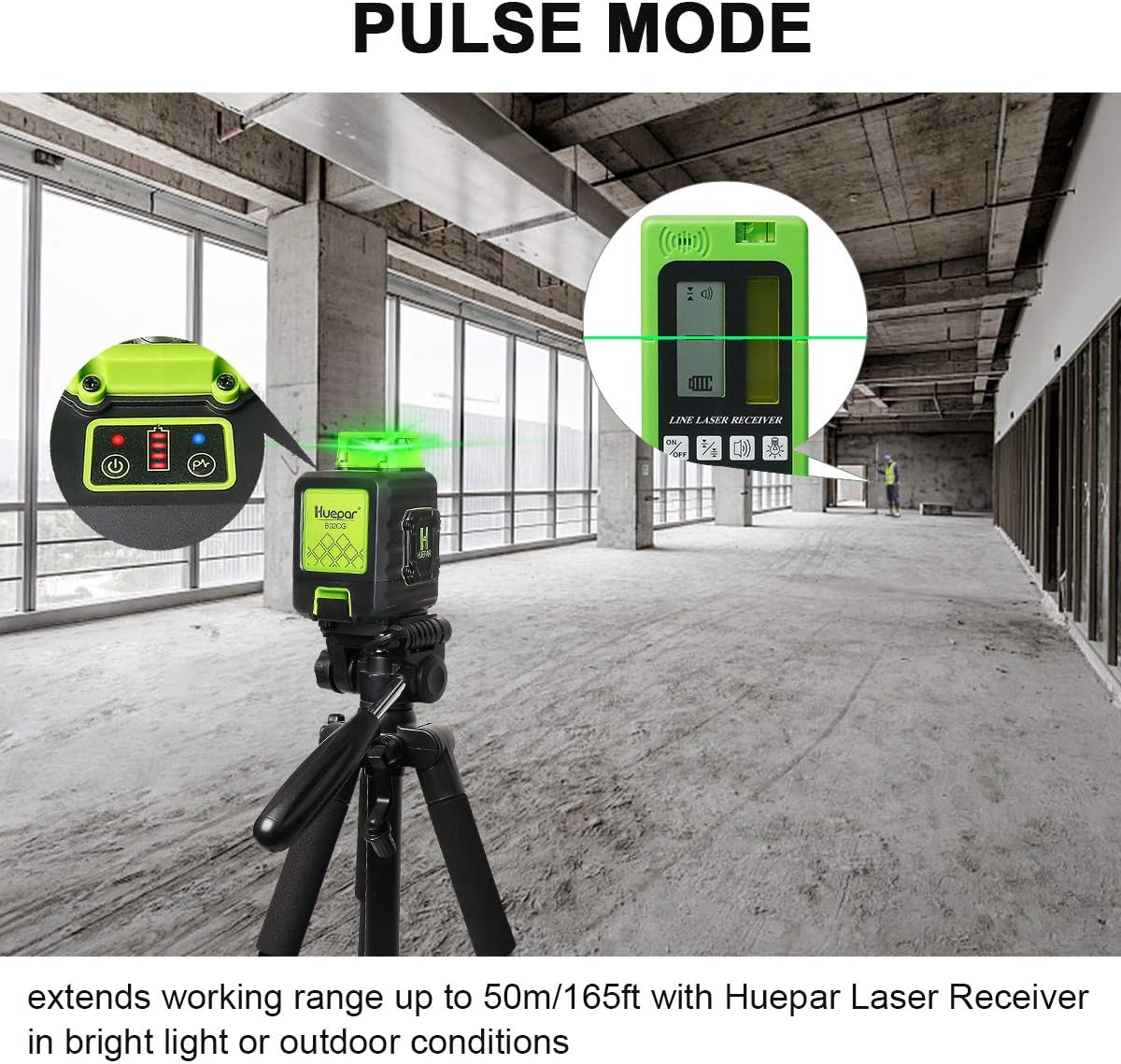 Huepar Niveau Laser Vert à 2 x 360 avec Batterie Li-ion Rechargeable, Laser Level Auto-nivellement avec Port de Charge de Type-C et Étui de Transport à Coque Rigide Inclus - B02CG