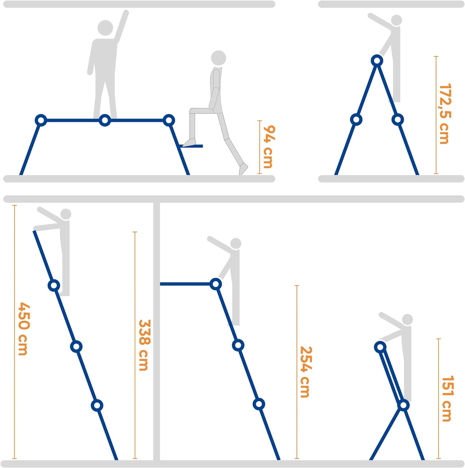 KELI - Echelle articulée 3,5m Multifonctions,Multi-Position,Plateforme,Fabriqué en Alu, Qualité Professionnelle, Marche daccès Confort, Certifiée à 150kg, EN131 CE