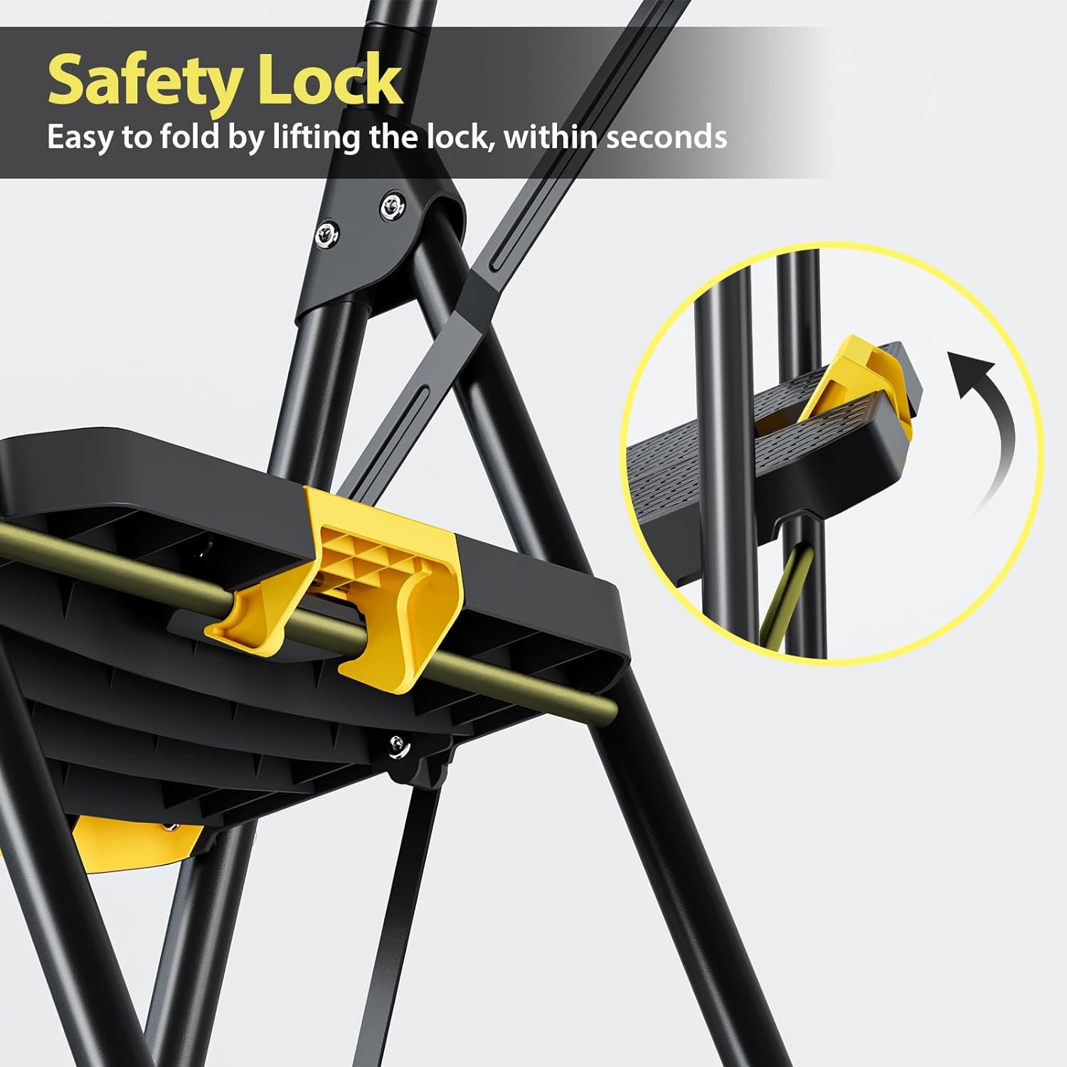 KINGRACK Escabeau 4 Marches avec Plateau à Outils, Large Pédale Antidérapante, Marchepied Pliable avec Mains Courantes, Échelle Domestique pour Maison, Cuisine, Garde-Manger, Placards et Bureau, Noir