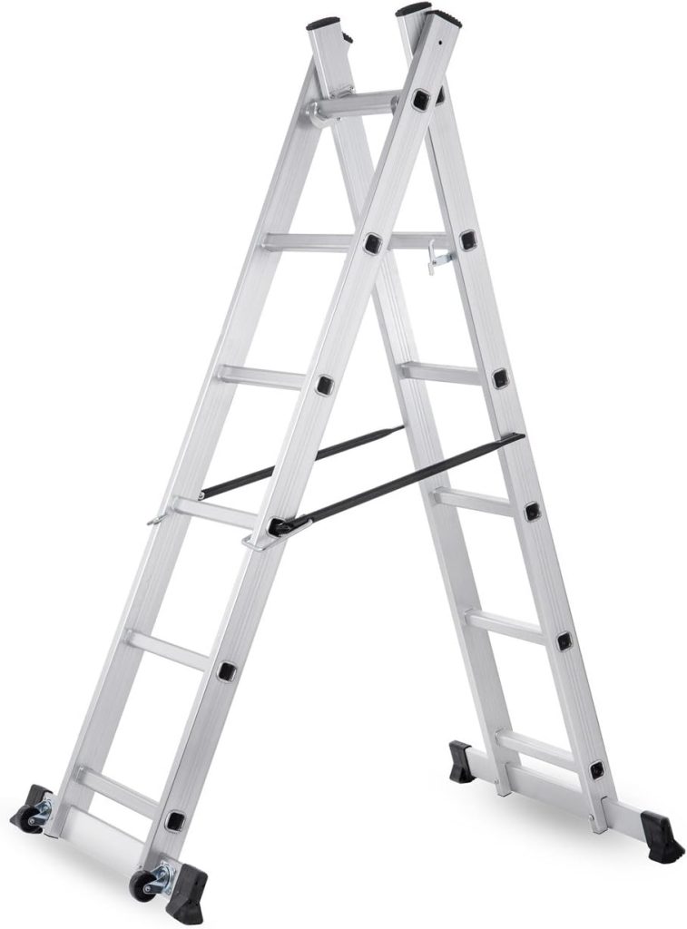 MAXCRAFT Échafaudage Multifonction Échelle Pliable 12 Echelons Bricolage avec plateforme de travail mobile avec des Roues Main courante Aluminium EN131 Charge 150 kg