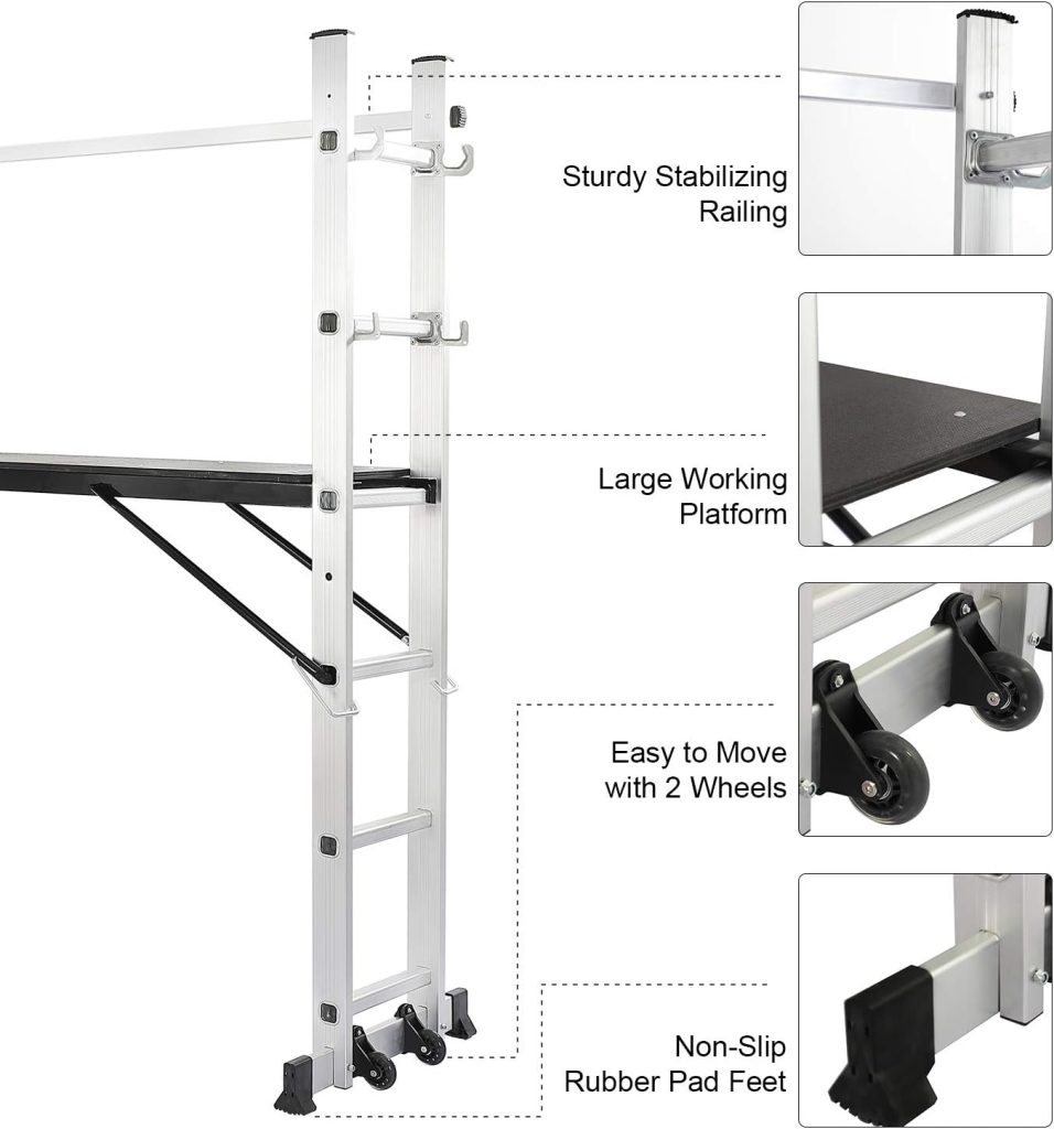 Sotech - Échelle Multi-Usage, Echafaudage, 168 x 160 x 45 cm, EN 131, Charge maximale: 150 kg, Taille de la plate-forme: 147 x 40,5 cm