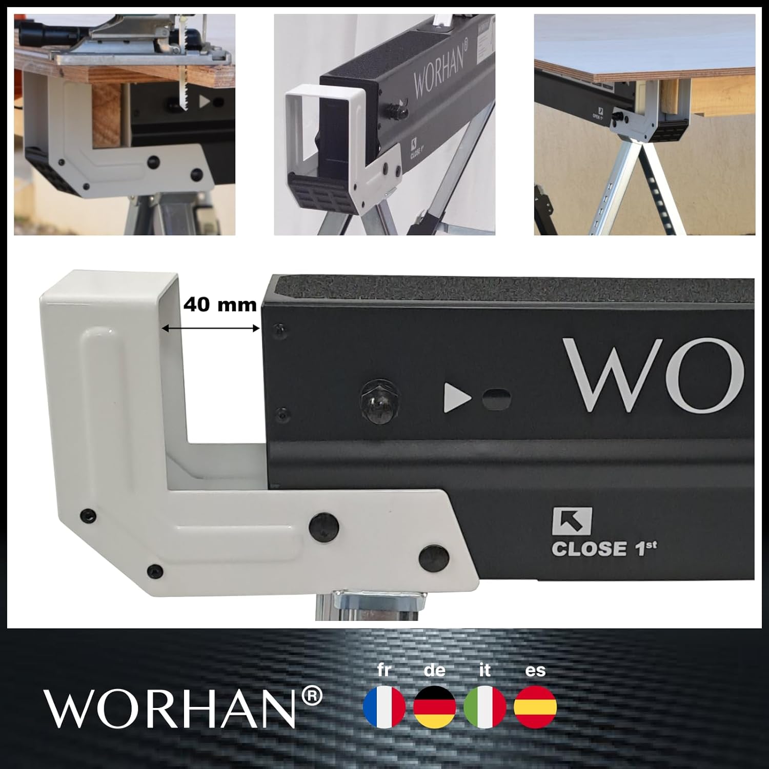 WORHAN S600B Tréteaux Paire Robuste Stable (Set de 2) Pieds Antidérapants Ajustables Réglage Rapide Chavalet Sciage Pliants Acier Galvanisé